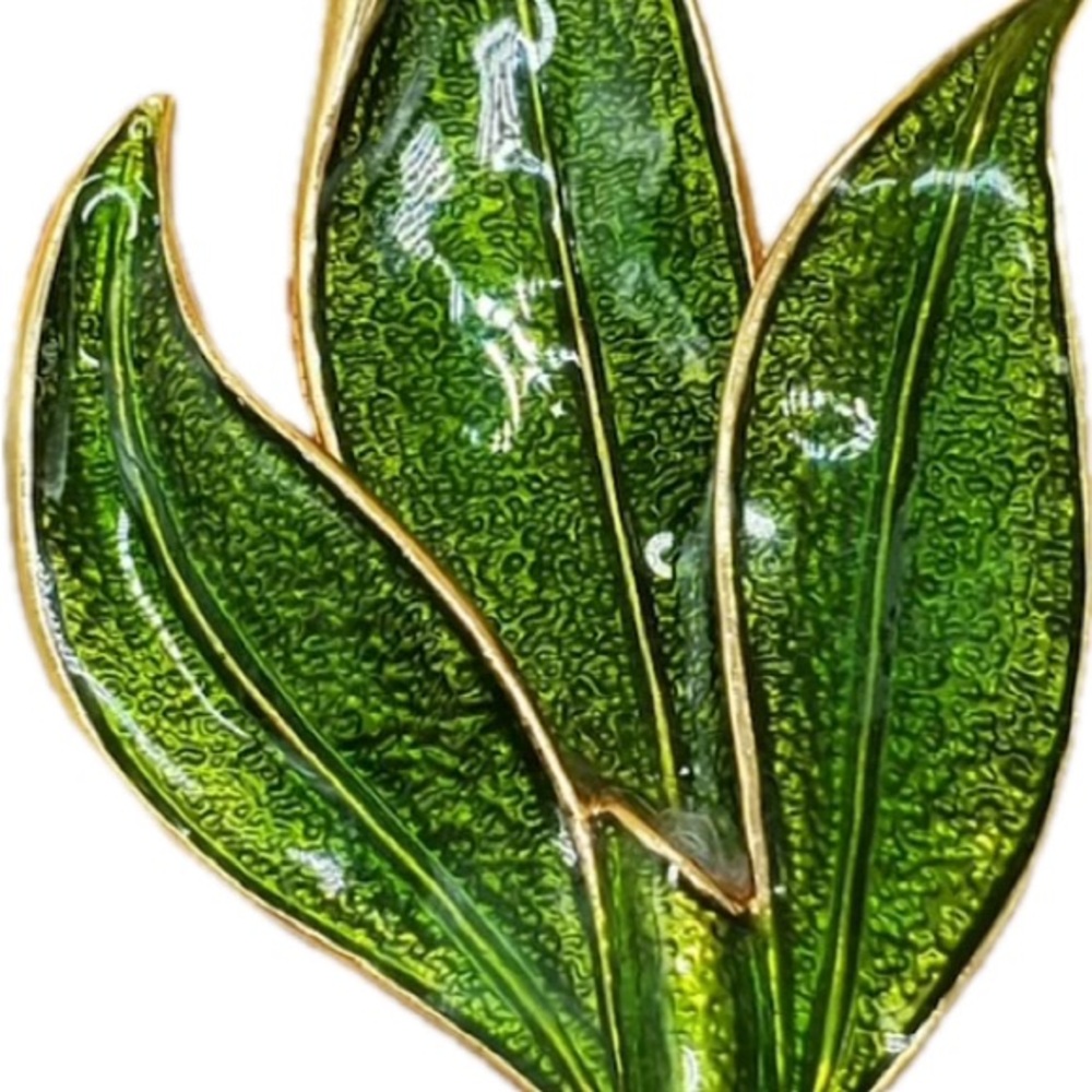 Vintage Monet Green Leaf Enamel Brooch